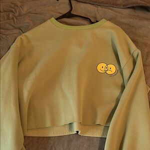 Light green Cropped Sweater with Smiley Graphic